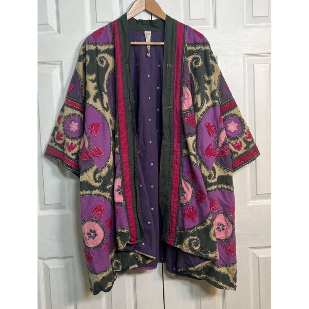 Magnolia Pearl Appliqué Hippie Kimono-Style Coat Jacket OS